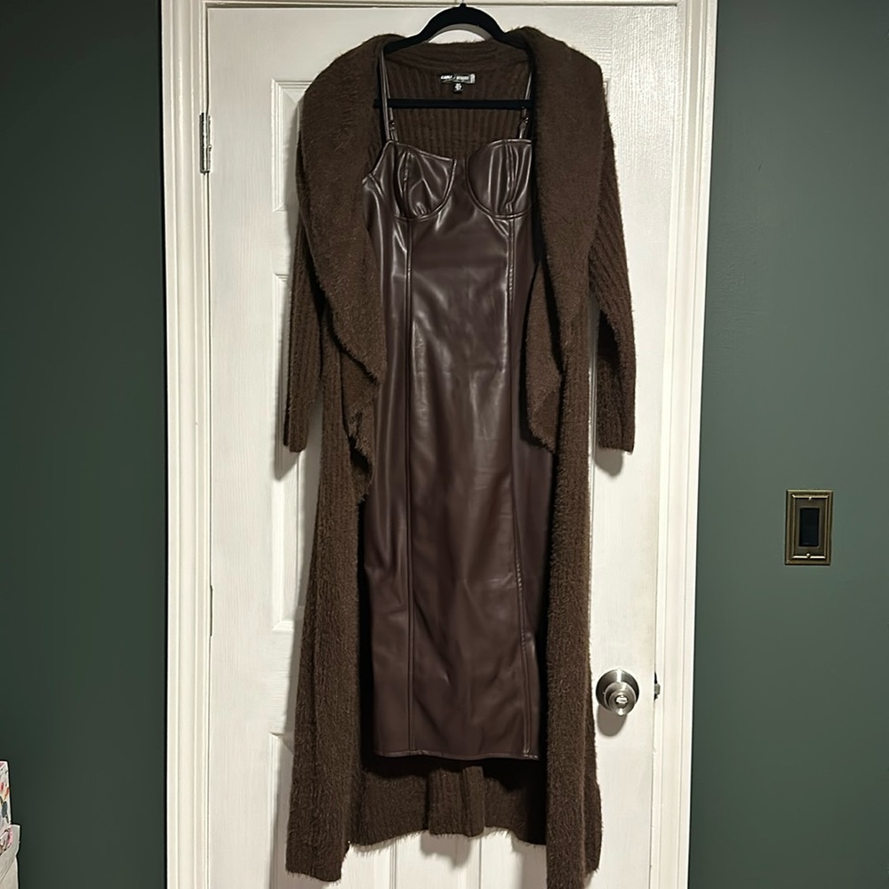 missguided faux leather dress set